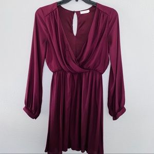 Lush plum faux wrap dress sz large long sleeve